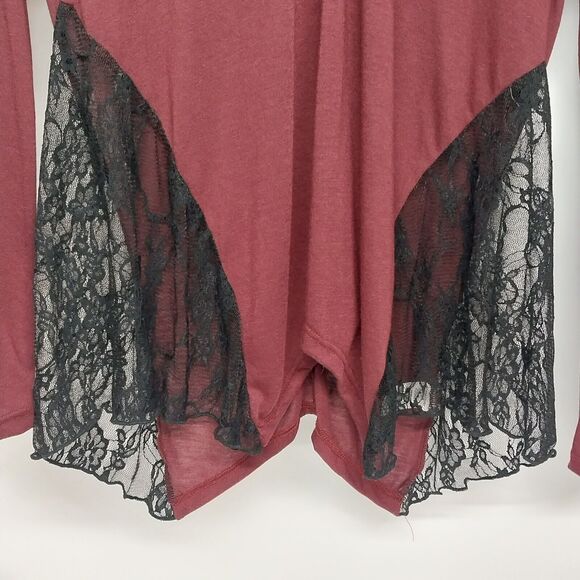 Liz in LA Maroon Long Sleeve XL Shirt Lace Shoulders And Back V-Neck Pullover - Picture 2 of 9
